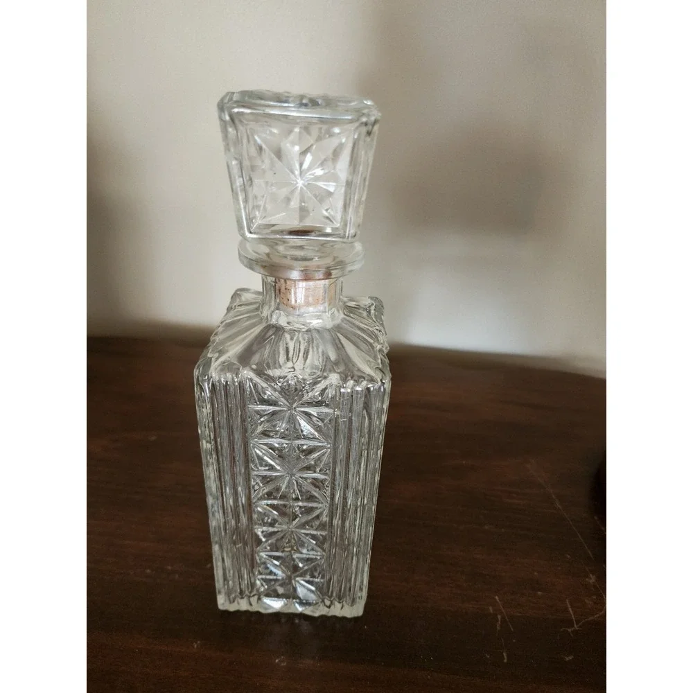 Vintage Madero Brandy Glass Bottle Decanter Square Pressed Glass Clear Stopper